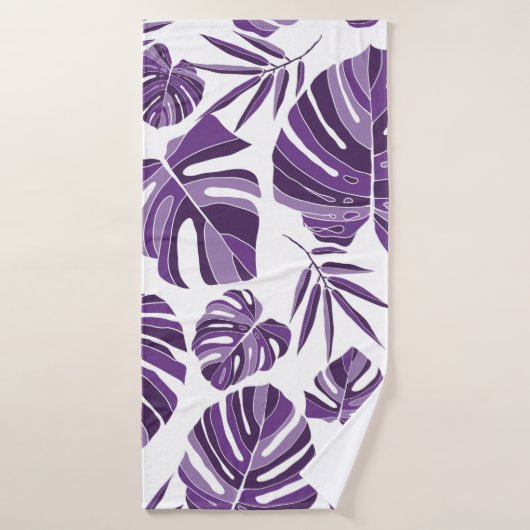 Tropical violet monstera leaves seamless pattern w badhanddoek (Badhanddoek)