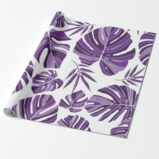 Tropical violet monstera leaves seamless pattern w cadeaupapier (Uitgerold)