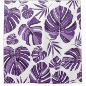 Tropical violet monstera leaves seamless pattern w douchegordijn (Voorkant)