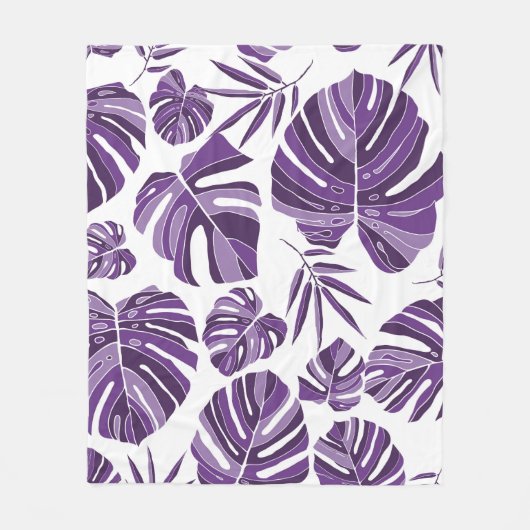 Tropical violet monstera leaves seamless pattern w fleece deken (Voorkant)