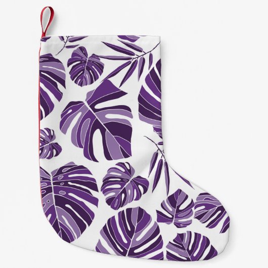Tropical violet monstera leaves seamless pattern w kleine kerstsok (Voorkant)