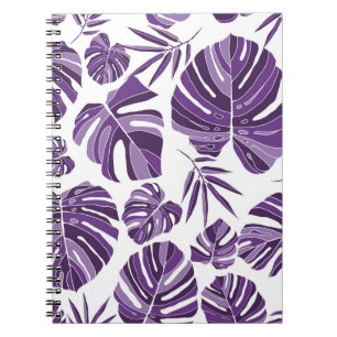 Tropical violet monstera leaves seamless pattern w notitieboek