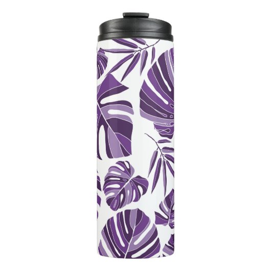 Tropical violet monstera leaves seamless pattern w thermosbeker (Voorkant)