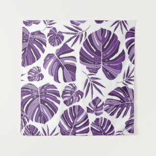 Tropical violet monstera leaves seamless pattern w wandkleed