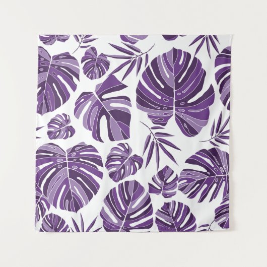 Tropical violet monstera leaves seamless pattern w wandkleed (Voorkant)