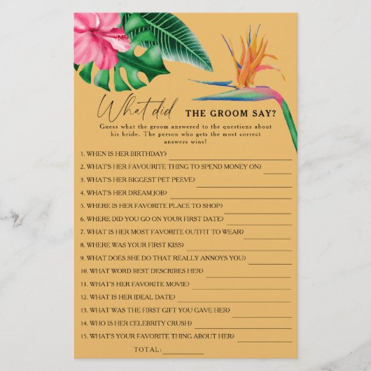 Tropical - Wat zei de bruidegom bruidsspel (Voorkant)