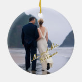 Tropical Watercolor Beach Wedding Photo Ornament (Achterkant)