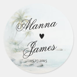 Tropical Watercolor Beach Wedding Sticker