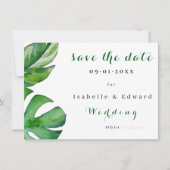 Tropical Watercolor Green Leaves Custom Save The Date (Voorkant)