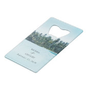 Tropical Watercolor Palms & Beach Wedding Creditkaart Flessenopener (Voorkant Gekanteld)