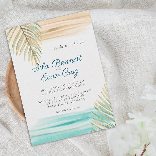 Tropical Watercolor Sage Green Palm Beach Wedding Kaart