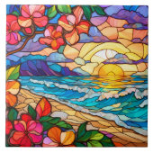 Tropical Waterfall Glas in lood Art Tegeltje (Voorkant)