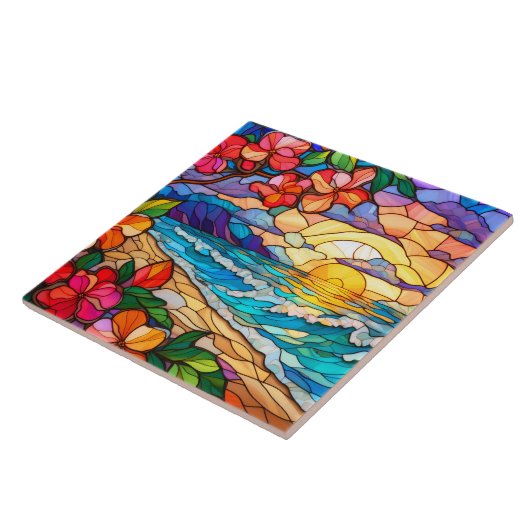 Tropical Waterfall Glas in lood Art Tegeltje (Zijkant)