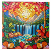 Tropical Waterfall Glas in lood Art Tegeltje (Voorkant)