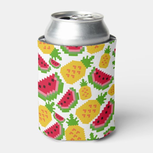 Tropical Watermelon and Pineapple Pixel Pattern Blikjeskoeler (Blikje Voorkant)