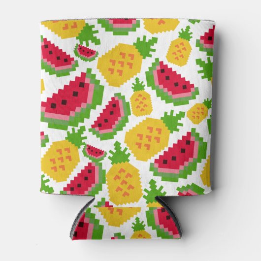 Tropical Watermelon and Pineapple Pixel Pattern Blikjeskoeler (Voorkant)
