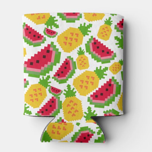 Tropical Watermelon and Pineapple Pixel Pattern Blikjeskoeler (Achterkant)