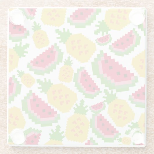 Tropical Watermelon and Pineapple Pixel Pattern Glazen Onderzetter (Achterkant)