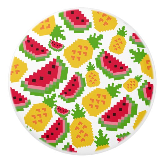 Tropical Watermelon and Pineapple Pixel Pattern Keramische Knop (Voorkant)