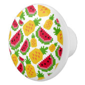 Tropical Watermelon and Pineapple Pixel Pattern Keramische Knop (Rechts)