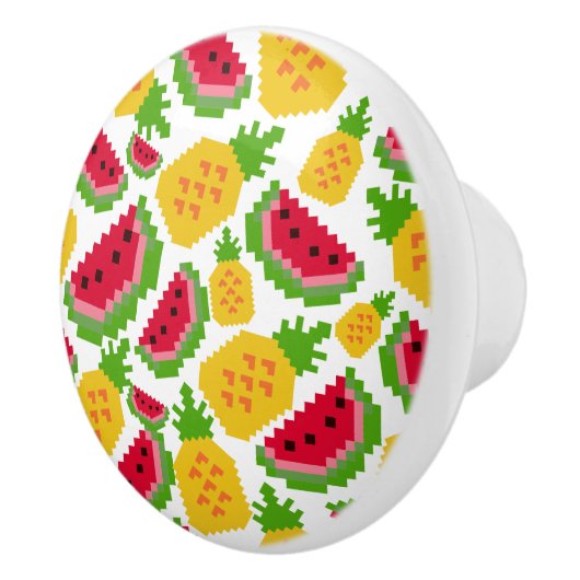 Tropical Watermelon and Pineapple Pixel Pattern Keramische Knop (Rechts)