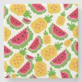 Tropical Watermelon and Pineapple Pixel Pattern Stenen Onderzetter (Voorkant)