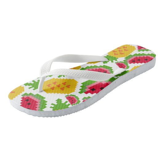 Tropical Watermelon and Pineapple Pixel Pattern Teenslippers (Schuin)