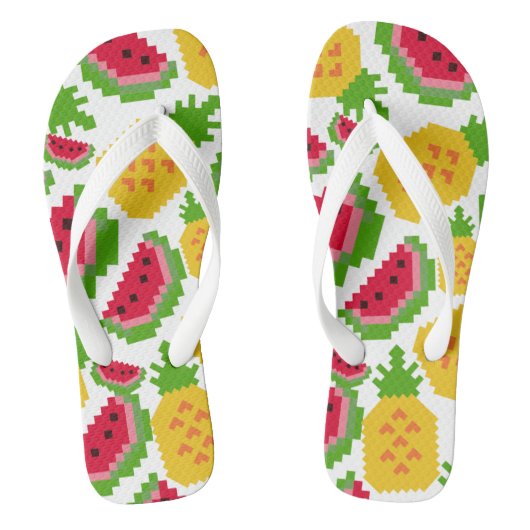 Tropical Watermelon and Pineapple Pixel Pattern Teenslippers (Voetbed)