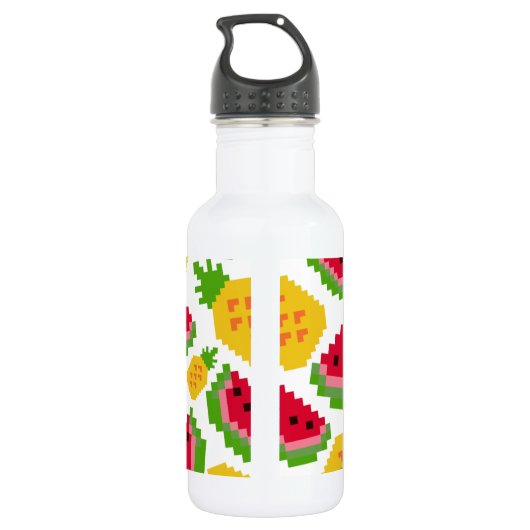 Tropical Watermelon and Pineapple Pixel Pattern Waterfles (Achterkant)
