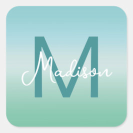 Tropical Waters Gradient Monogram Name  Vierkante Sticker