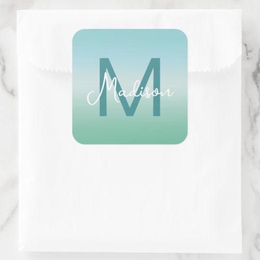 Tropical Waters Gradient Monogram Name Vierkante Sticker (Tas)