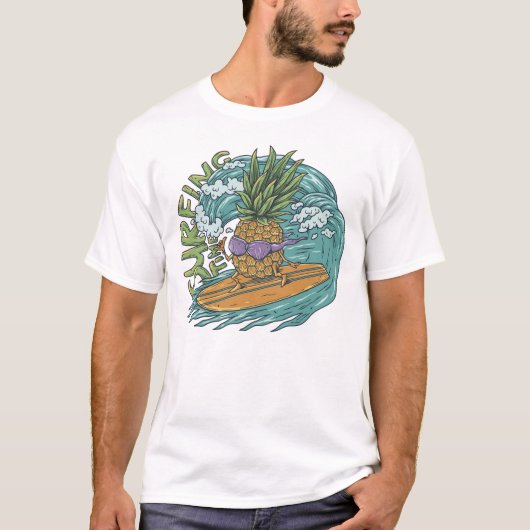 Tropical Wave Ananas Surf Surfen Strand Zomer T-shirt (Voorkant)