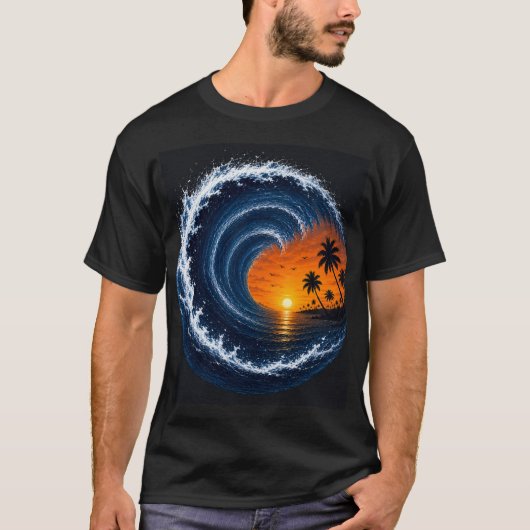 Tropical Wave Sunset Surf Logo T-shirt | Ocean Vor (Voorkant)
