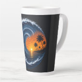 Tropical Wave Sunset Surf Logo T-shirt | Ocean Wer Latte Mok (Rechterhoek)