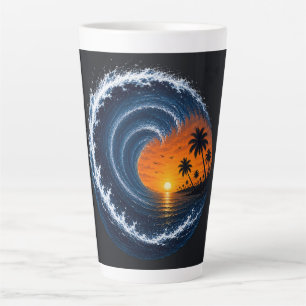 Tropical Wave Sunset Surf Logo T-shirt   Ocean Wer Latte Mok