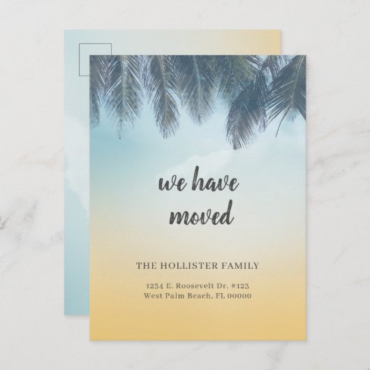 Tropical We hebben Palm Leaves verplaatst Nieuw ad Aankondigingskaart (Voorkant / Achterkant)