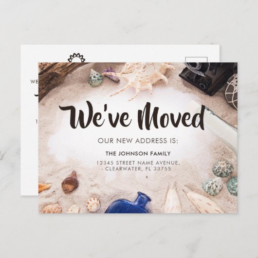 Tropical We hebben verplaatst Beach Zee Shell Nieu Aankondigingskaart (Voorkant / Achterkant)