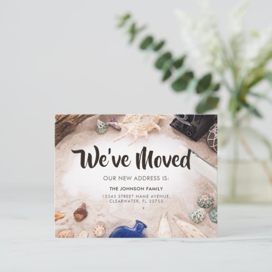 Tropical We hebben verplaatst Beach Zee Shell Nieu Aankondigingskaart (Staand voorkant)