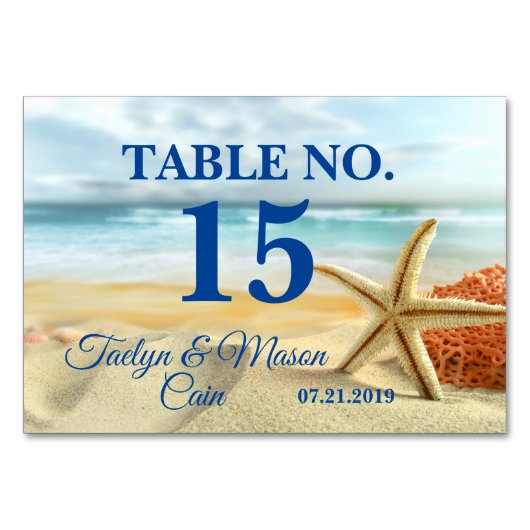 Tropical Wedding Beach Scene Table No. Kaart (Voorkant)