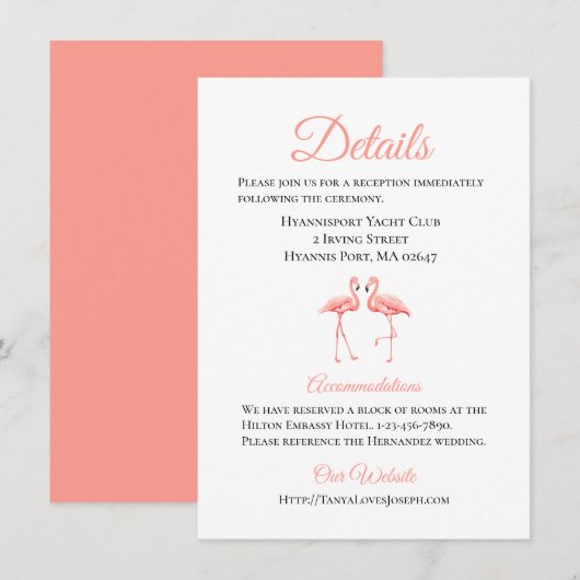 Tropical Wedding Details Roze Flamingo Strand Scha Kaart (Voorkant / Achterkant)