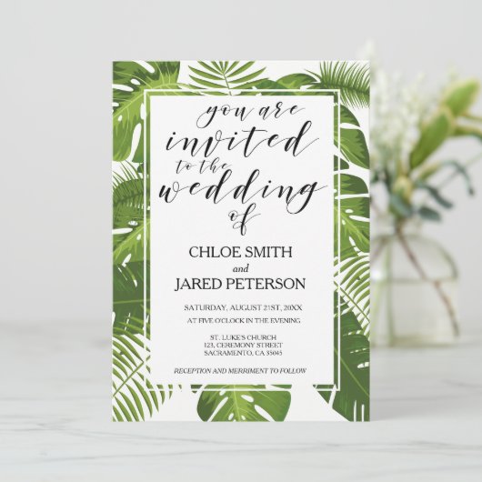 Tropical Wedding Invitation card Kaart (Staand voorkant)