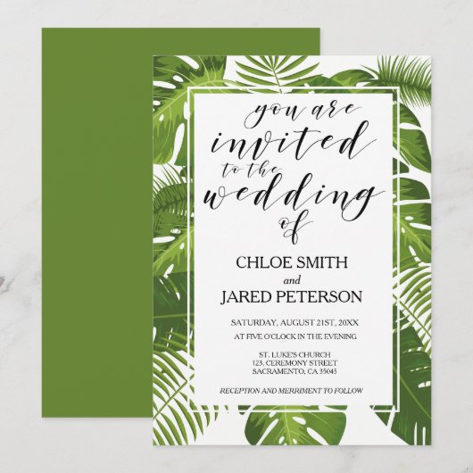 Tropical Wedding Invitation card Kaart (Voorkant / Achterkant)