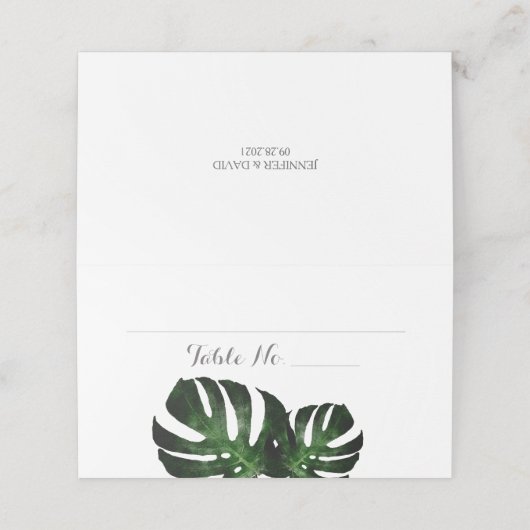 Tropical Wedding Monstera Folded Place Card Plaatskaartje (Buitenkant ongevouwen)