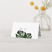 Tropical Wedding Monstera Folded Place Card Plaatskaartje (Voorkant)