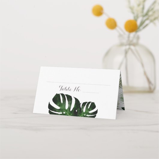 Tropical Wedding Monstera Folded Place Card Plaatskaartje (Voorkant)