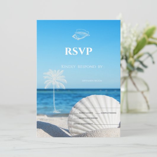 Tropical Wedding Ocean Beach RSVP   Kaart (Staand voorkant)