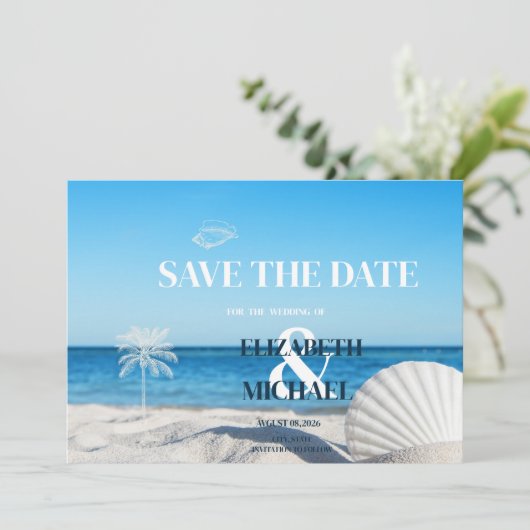 Tropical Wedding Ocean Beach Save The Date (Staand voorkant)