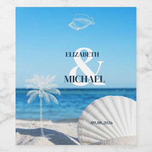Tropical Wedding Ocean Beach Wijn Etiket (Enkel label)