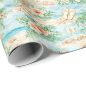 Tropical Wedding Watercolor Hibiscus Ocean Rings Cadeaupapier (Rol Hoek)