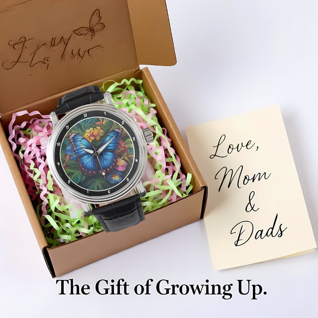 Tropical Whisper" - Blue Butterfly Horloge (Creator heeft geüpload)